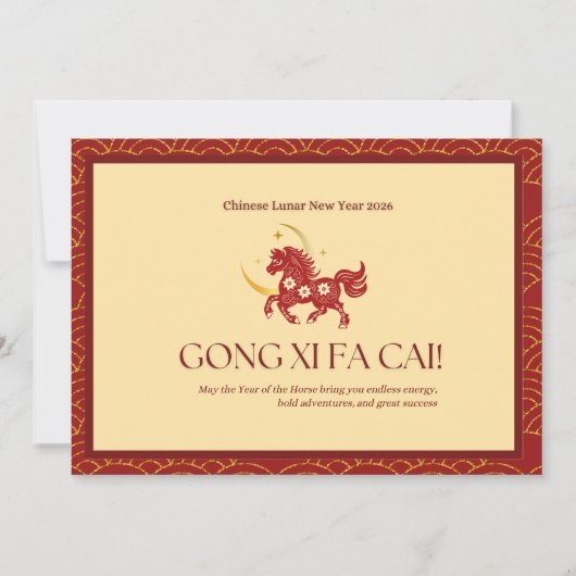 Red & Gold Year of Horse  Feestdagenkaart (Voorkant)