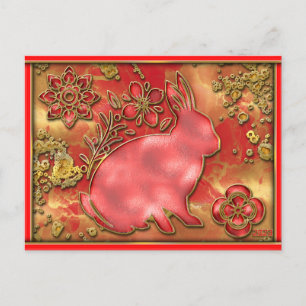 Red Gold Year of The Rabbit 2023 Chinese nieuwjaar Feestdagenkaart