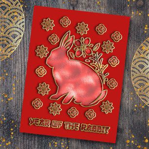 Red Gold Year of the Rabbit 2023 Chinese nieuwjaar Feestdagenkaart
