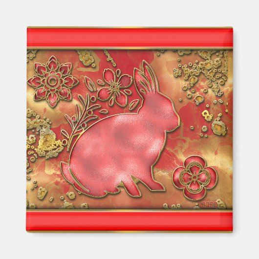 Red Gold Year of The Rabbit 2023 Chinese nieuwjaar Magneet (Voorkant)