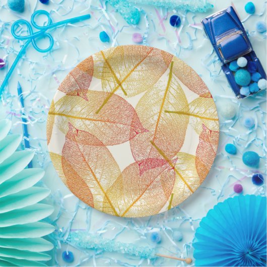 Red Gold Yellow Leaves Autumn Season Pattern Papieren Bordje (Feest)