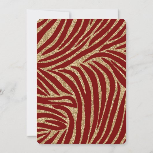 Red Gold Zebra Print Faux Glitter Verjaardag Kaart (Achterkant)