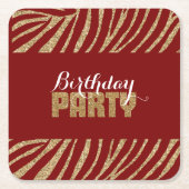 Red Gold Zebra Print Faux Glitter Verjaardag Kartonnen Onderzetters (Voorkant)