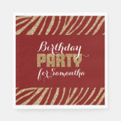 Red Gold Zebra Print Faux Glitter Verjaardag Servet (Voorkant)