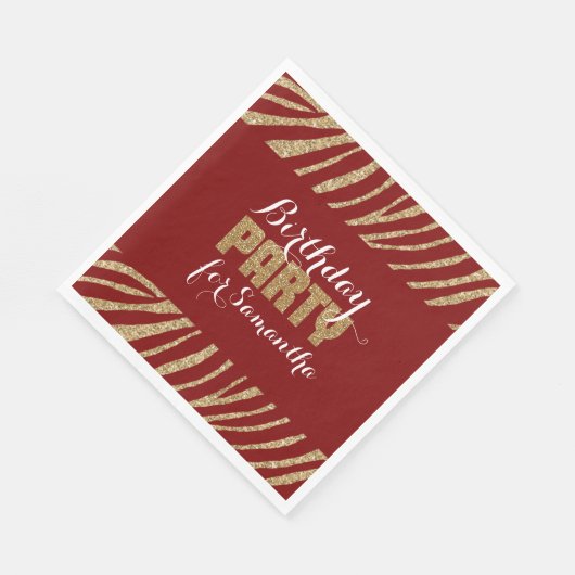 Red Gold Zebra Print Faux Glitter Verjaardag Servet (Hoek)