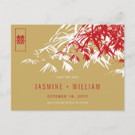 Red Gold Zen Bamboo Chinese Weddenschap redt de da Aankondigingskaart