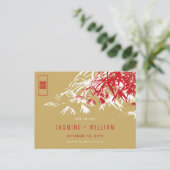 Red Gold Zen Bamboo Chinese Weddenschap redt de da Aankondigingskaart (Staand voorkant)