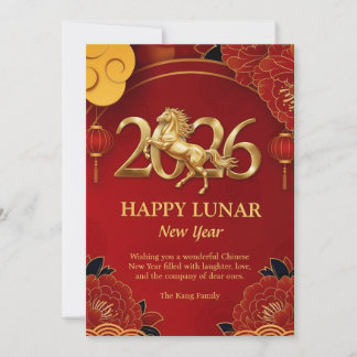 Red Gold Zodiac 2026 Horse Chinese Lunar New Year  Feestdagenkaart