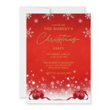 Red Golden Christmas Party uitnodiging