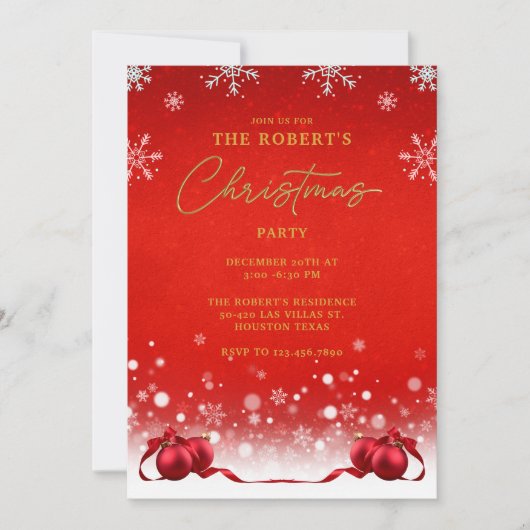 Red Golden Christmas Party uitnodiging (Voorkant)