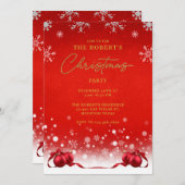 Red Golden Christmas Party uitnodiging (Voorkant / Achterkant)