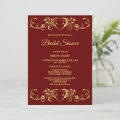 Red Golden Geometric Elegant Bridal Shower Party Kaart (Staand voorkant)