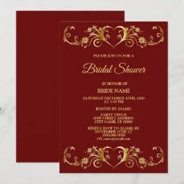 Red Golden Geometric Elegant Bridal Shower Party Kaart