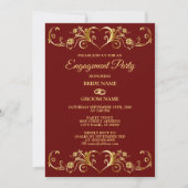 Red Golden Geometric Elegant Engagement Party Kaart (Voorkant)