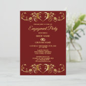 Red Golden Geometric Elegant Engagement Party Kaart (Staand voorkant)