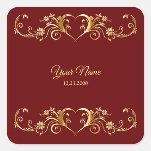 Red Golden Geometric Elegant Wedding Party Vierkante Sticker (Voorkant)