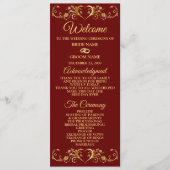 Red Golden Geometric Elegant Wedding  Programmakaart (Voorkant)