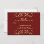 Red Golden Geometric Trendy Wedding RSVP Kaartje (Voorkant)
