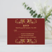 Red Golden Geometric Trendy Wedding RSVP Kaartje (Staand voorkant)