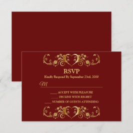Red Golden Geometric Trendy Wedding RSVP Kaartje