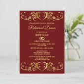 Red Golden Geometric Wedding Rehearsal Dinner Kaart (Staand voorkant)