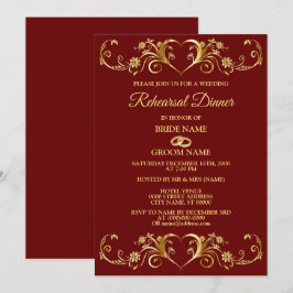 Red Golden Geometric Wedding Rehearsal Dinner Kaart