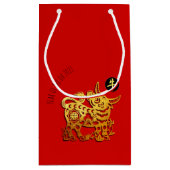 Red Golden Ox Papercut Chinees Nieuwjaar 2021 SGB Klein Cadeauzakje (Achterkant)