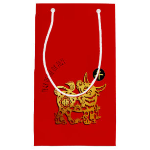 Red Golden Ox Papercut Chinees Nieuwjaar 2021 SGB Klein Cadeauzakje