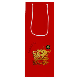 Red Golden Ox Papercut Chinees Nieuwjaar 2021 WGB Wijn Cadeautas