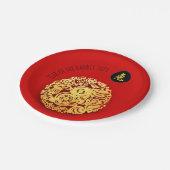 Red Golden Rabbit Papercut Chinese nieuwjaar 2023  Papieren Bordje (Gekanteld)