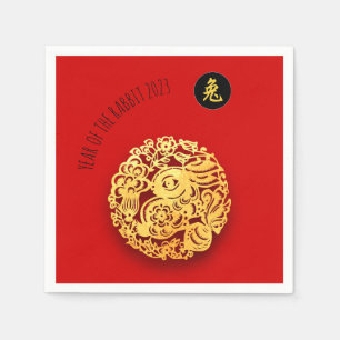 Red Golden Rabbit Papercut Chinese nieuwjaar 2023  Servet