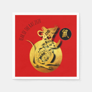 Red Golden Rat Papercut Chinees nieuwjaar 2020 PPN Servet