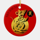 Red Golden Rat Papercut Chinees nieuwjaar 2020 RO Keramisch Ornament (Voorkant)