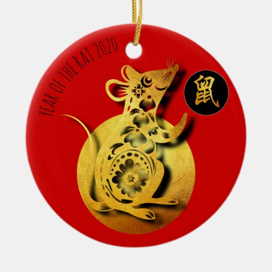 Red Golden Rat Papercut Chinees nieuwjaar 2020 RO Keramisch Ornament (Voorkant)