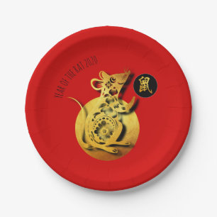 Red Golden Rat Papercut Chinese nieuwjaar 2020 PPP Papieren Bordje