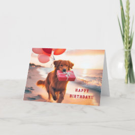 Red Golden Retriever Birthday Wishes Card Bedankkaart