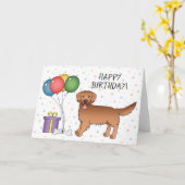 Red Golden Retriever Cartoon Dog Happy Birthday Kaart (Gele Bloem)
