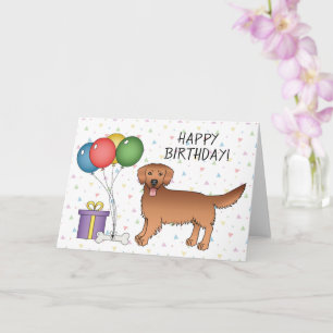 Red Golden Retriever Cartoon Dog Happy Birthday Kaart