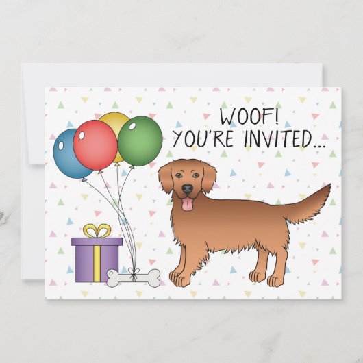 Red Golden Retriever Cute Cartoon Dog - Birthday Kaart (Voorkant)