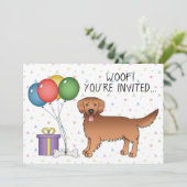 Red Golden Retriever Cute Cartoon Dog - Birthday Kaart (Staand voorkant)