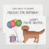 Red Golden Retriever Cute Cartoon Dog - Birthday Kaart (Voorkant / Achterkant)
