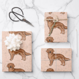 Red Golden Retriever Cute Cartoon Dog Patroon Inpakpapier Vel