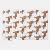 Red Golden Retriever Cute Cartoon Dog Patroon Theedoek (Horizontaal)