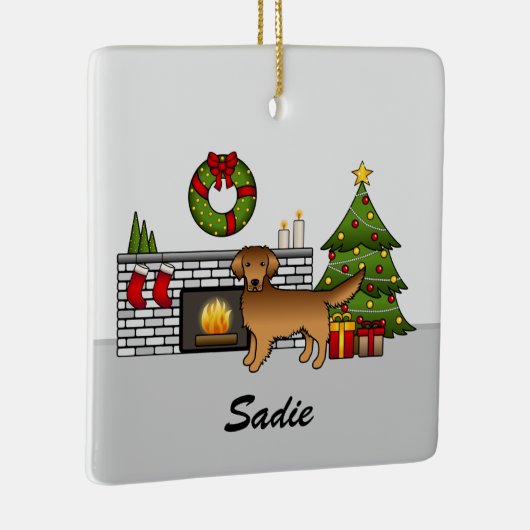Red Golden Retriever in kerstkamer & naam Keramisch Ornament (Rechts)