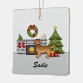 Red Golden Retriever in kerstkamer & naam Keramisch Ornament (Links)