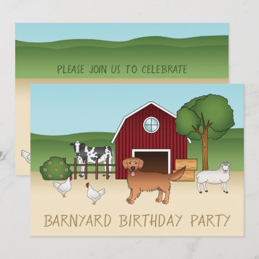 Red Golden Retriever op een Boerderij - Birthday p Kaart (Voorkant / Achterkant)