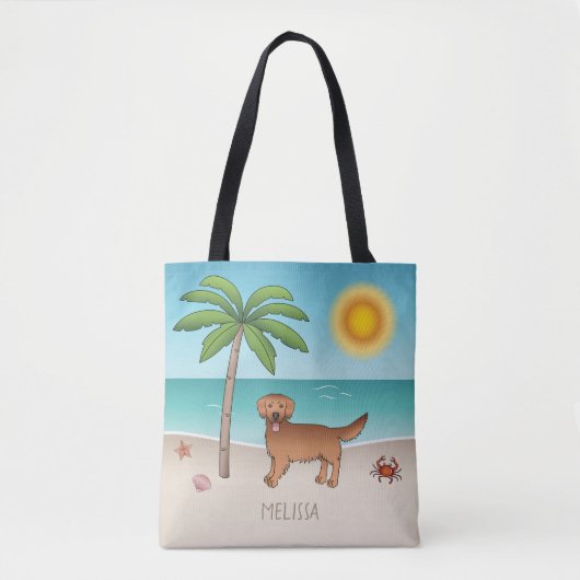 Red Golden Retriever op een tropisch zomerstrand Tote Bag (Voorkant)