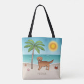 Red Golden Retriever op een tropisch zomerstrand Tote Bag (Achterkant)