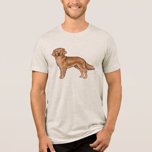 Red Golden Retriever Schattige Cartoon Dog Artwork Tri-Blend Shirt (Voorkant)