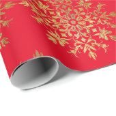 Red Golden Sneeuwvlokken - Kerst Schattige Cadeaupapier (Rol Hoek)
